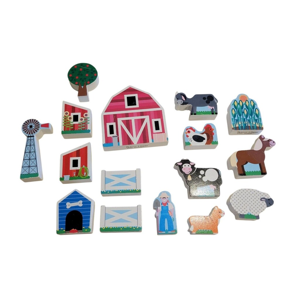 Melissa & Doug Wooden Farm Barn Animals Gate Figures 16 Pieces 4800
